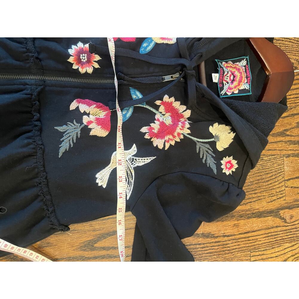 Johnny Was Junia Embroidered Hoodie Coat Black French Terry Eyelet Lace XXS NWOT - Picture 7 of 9